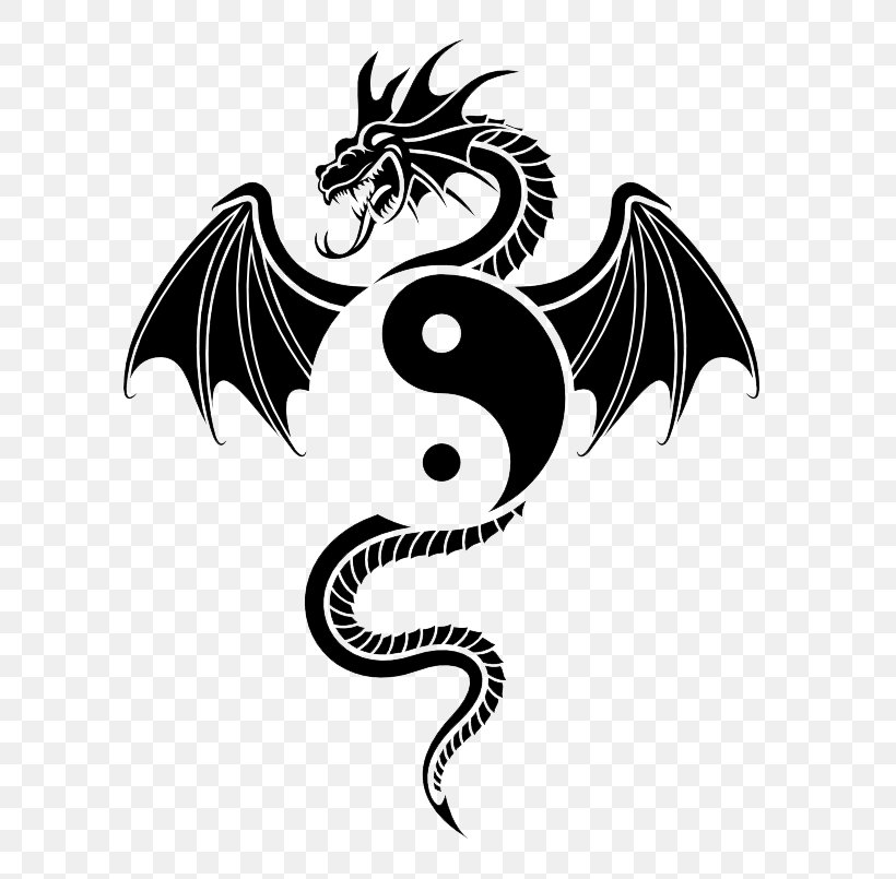 Tattoo Wall Decal Drawing Yin And Yang, PNG, 681x805px, Yin And Yang, Art, Black And White, Chinese Dragon, Dragon Download Free