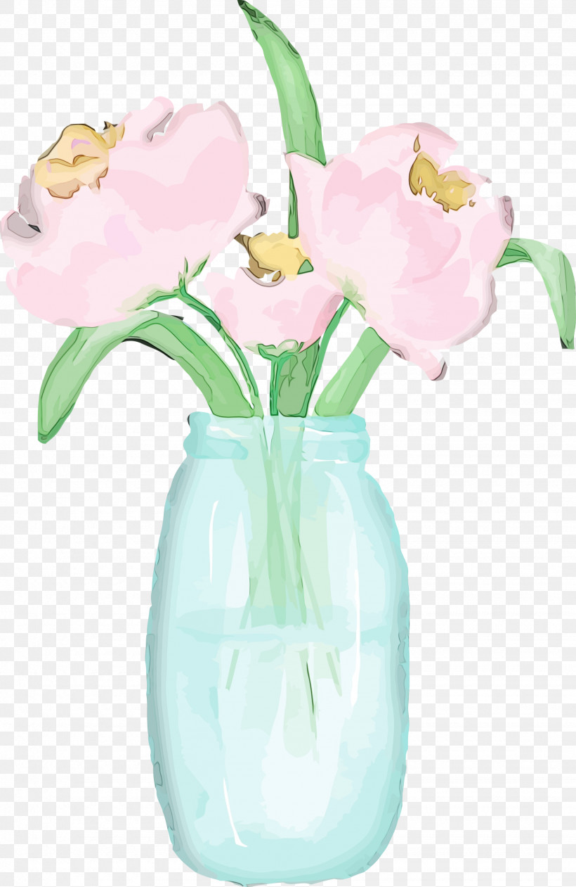 Vase Pink Cut Flowers Flower Plant, PNG, 1950x2999px, Watercolor Mason Jar, Artifact, Cut Flowers, Flower, Paint Download Free