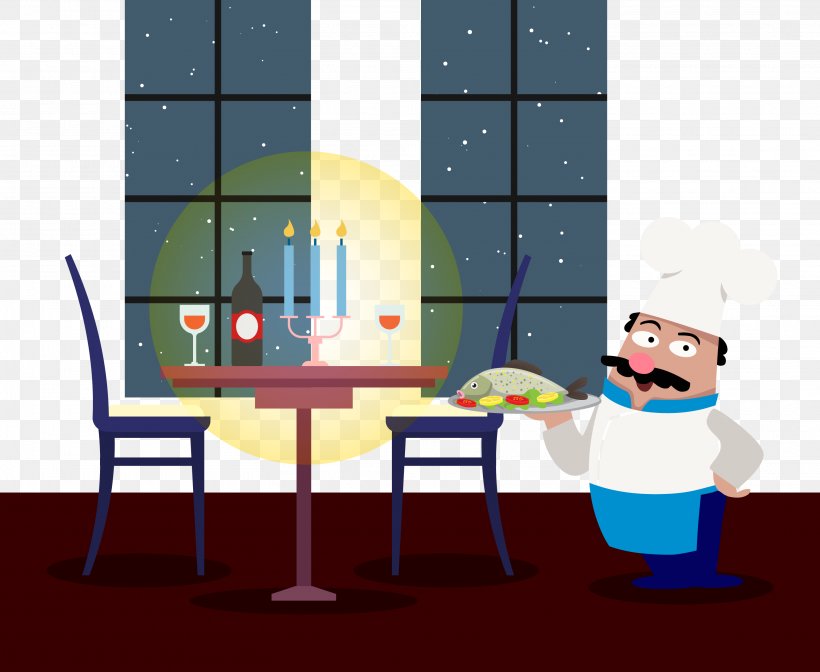 Restaurant Dinner Cook Illustration, PNG, 3025x2480px, Restaurant, Art, Cartoon, Chair, Chef Download Free