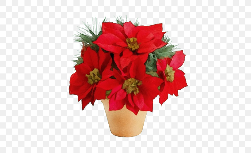 Flower Red Poinsettia Plant Cut Flowers, PNG, 500x500px, Watercolor, Bouquet, Cut Flowers, Flower, Flowerpot Download Free