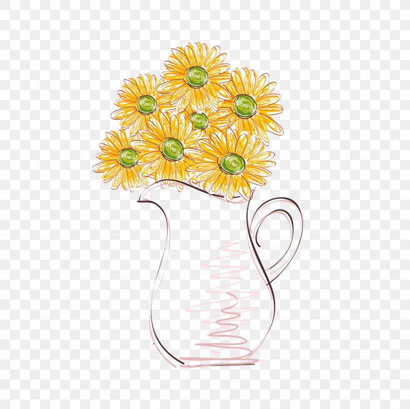Vase Flowerpot Common Sunflower Illustration, PNG, 1181x1181px, Vase, Animation, Cartoon, Chrysanths, Common Sunflower Download Free