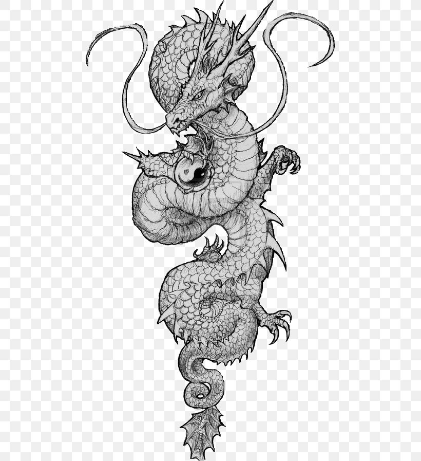 Chinese Dragon Tattoo Japanese Dragon Drawing, PNG, 487x897px, Watercolor,  Cartoon, Flower, Frame, Heart Download Free