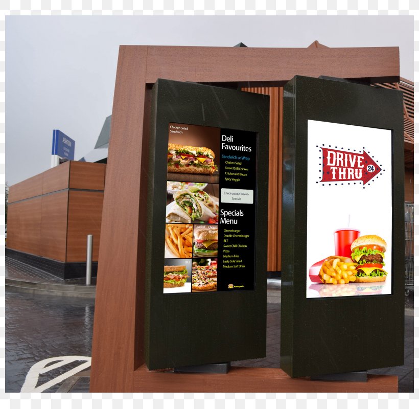 Fast Food Restaurant Digital Signs Advertising Drive-through, PNG, 800x800px, Fast Food Restaurant, Advertising, Billboard, Customer, Digital Media Download Free