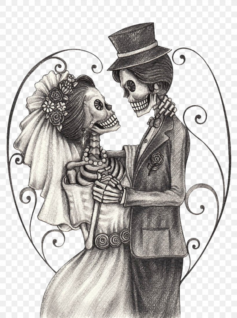 Calavera Day Of The Dead Drawing Bridegroom, PNG, 1024x1374px, Calavera, Art, Black And White, Bride, Bridegroom Download Free