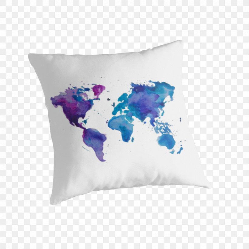 World Map Watercolor Painting, PNG, 875x875px, World, Art, Blue, Cushion, Map Download Free