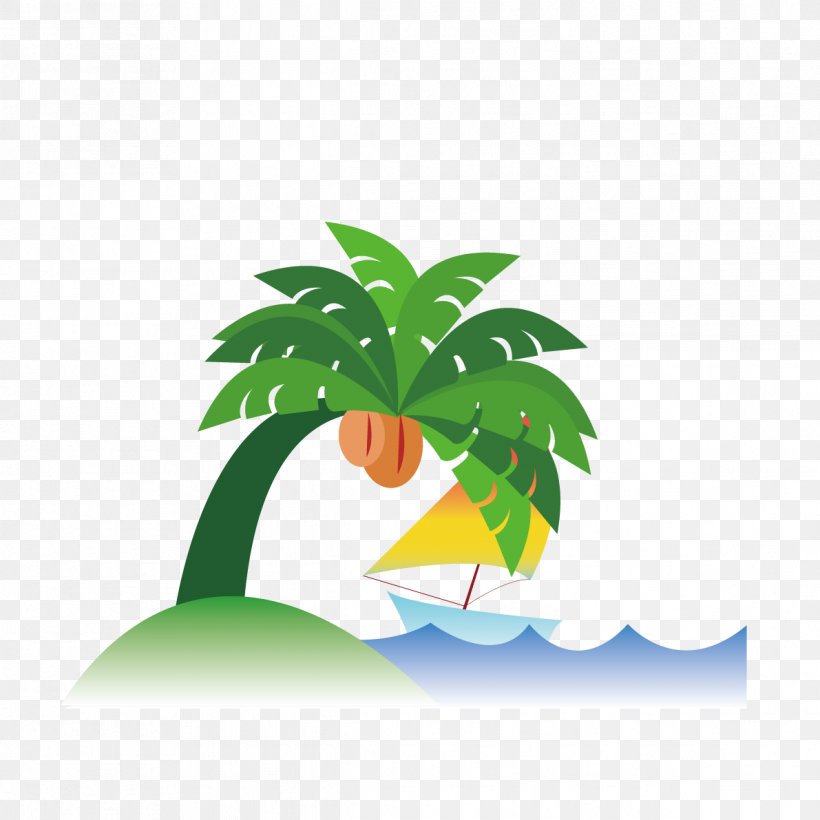 Coconut Flat Design Sea Cartoon, PNG, 1191x1191px, Coconut, Branch, Cartoon, Flat Design, Flora Download Free