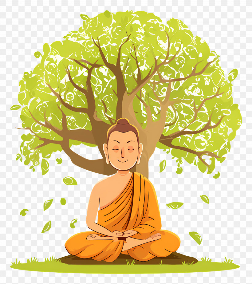Bodhi Day - Serene Monk And Vibrant Tree Illustration, PNG, 3120x3516px ...