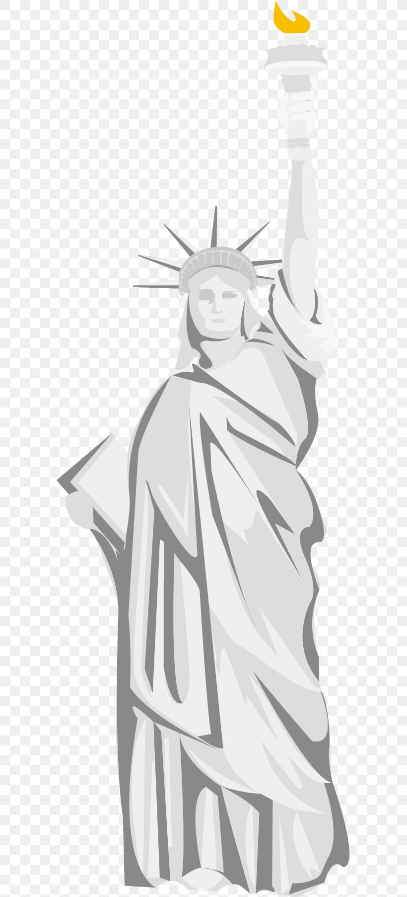 Statue Of Liberty Black And White, PNG, 591x1805px, Statue Of Liberty, Art, Black And White, Cartoon, Designer Download Free