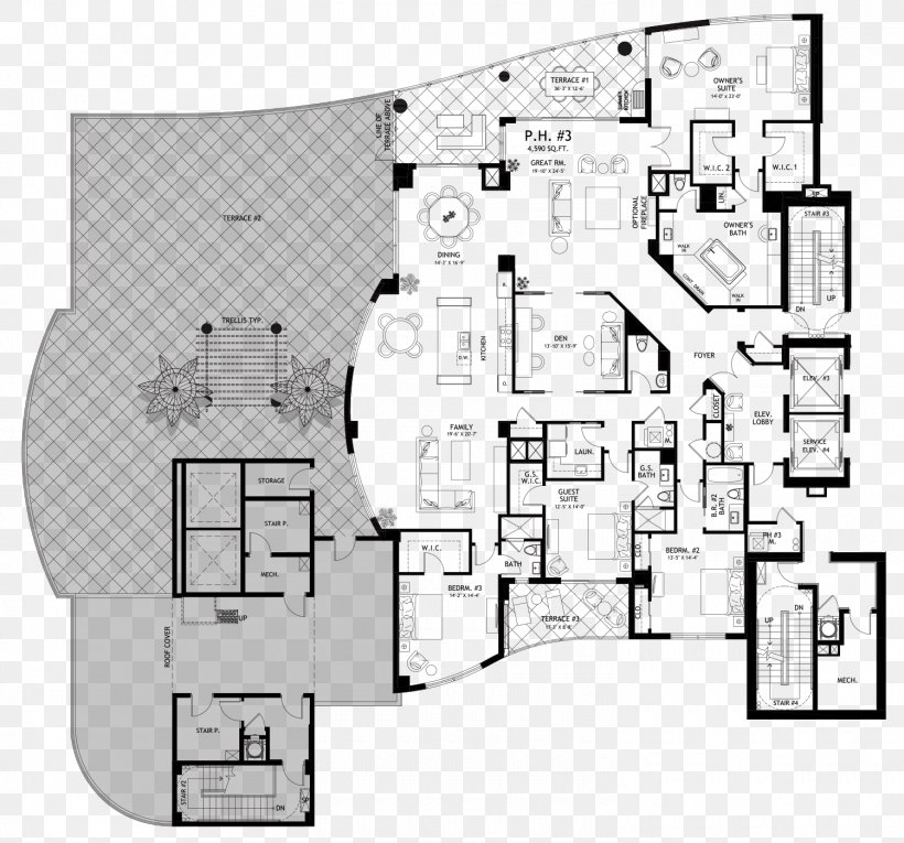 Penthouse Apartment House Plan Floor Plan, PNG, 1500x1400px, Penthouse Apartment, Apartment, Area, Black And White, Condominium Download Free