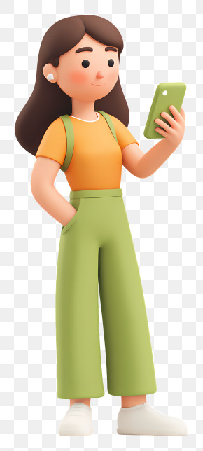 Casual Girl Checking Phone PNG