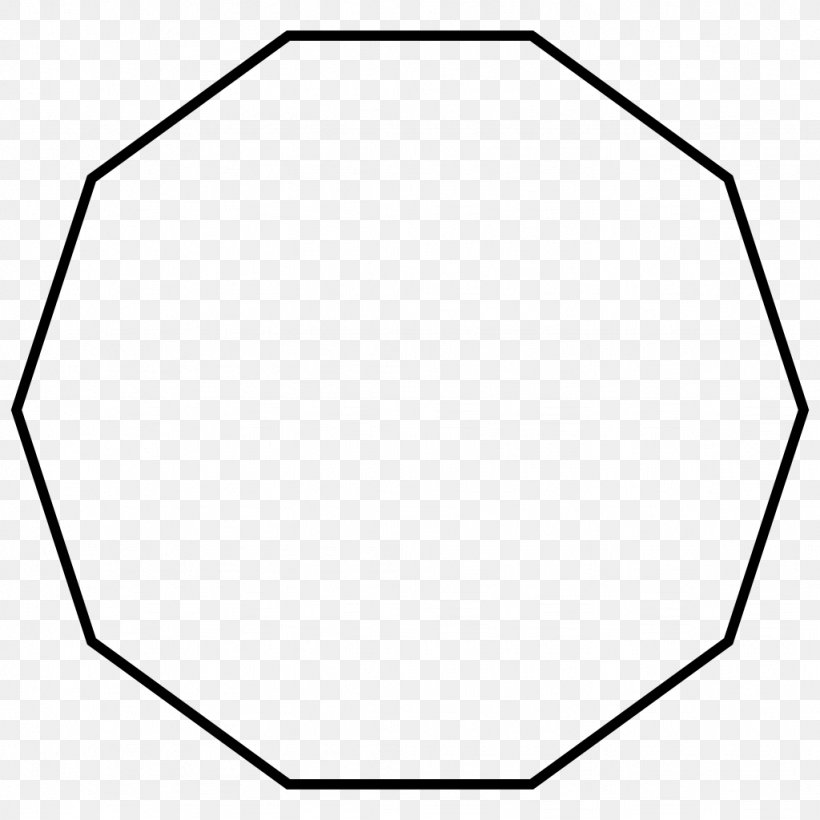 Decagon Regular Polygon Geometry Internal Angle, PNG, 1024x1024px, Decagon, Area, Black, Black And White, Dodecagon Download Free