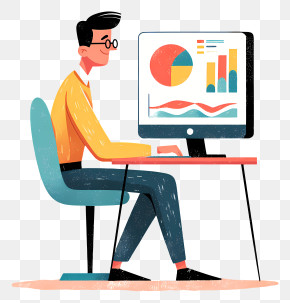 Man Working With Data Charts PNG