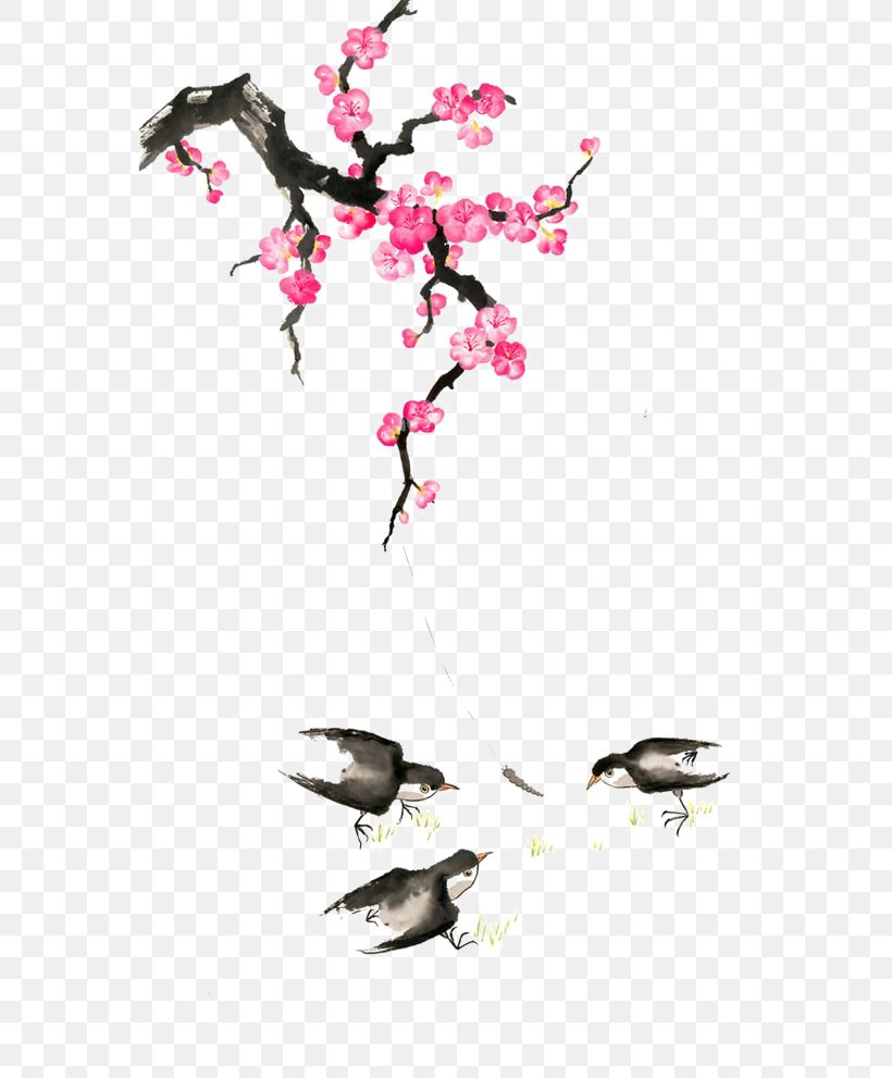 Watercolour Flowers Chinese Painting Plum Blossom, PNG, 564x991px, Watercolour Flowers, Ameixeira, Beak, Bird, Birdandflower Painting Download Free