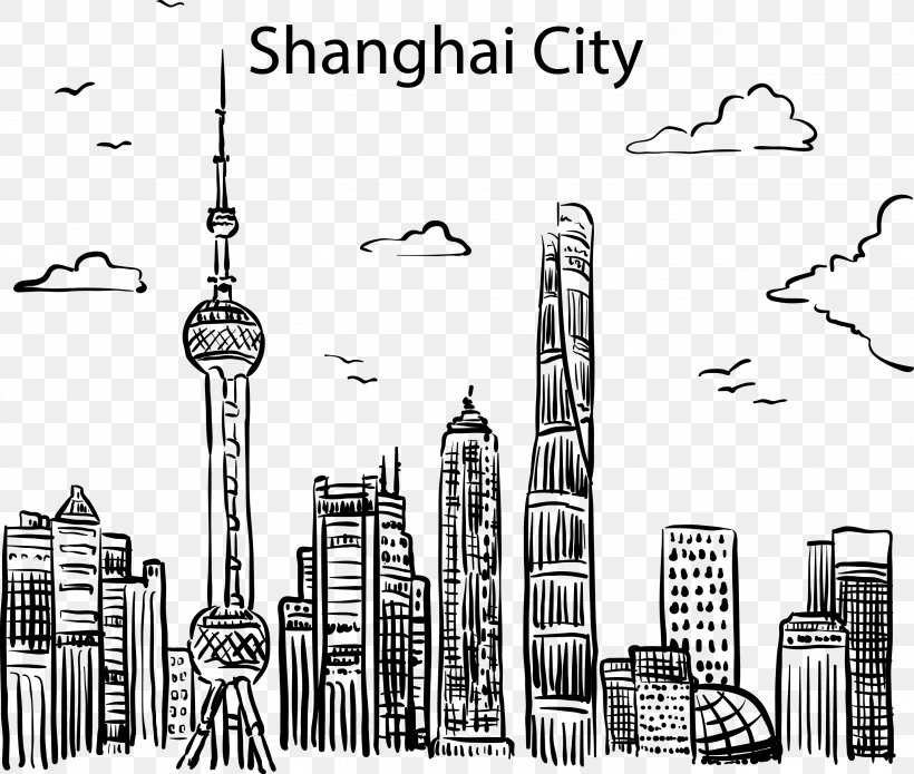 Oriental Pearl Tower Drawing, PNG, 2882x2444px, Oriental Pearl Tower, Architecture, Black And White, Brand, Building Download Free