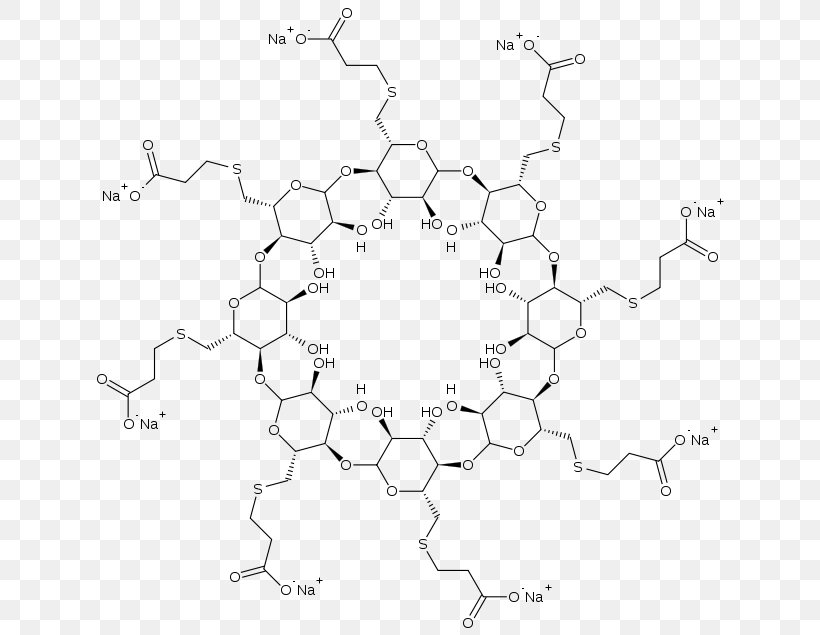 Sugammadex Molecule Neuromuscular-blocking Drug Rocuronium Selective Relaxant Binding Agents, PNG, 640x635px, Sugammadex, Anesthesia, Area, Black And White, Chemistry Download Free