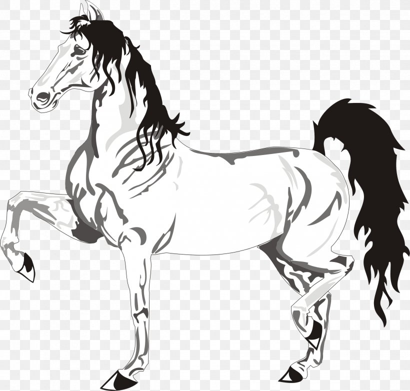 Mustang Stallion Black And White Mane Sketch, PNG, 2425x2313px, Mustang, Art, Black And White, Bridle, Colt Download Free