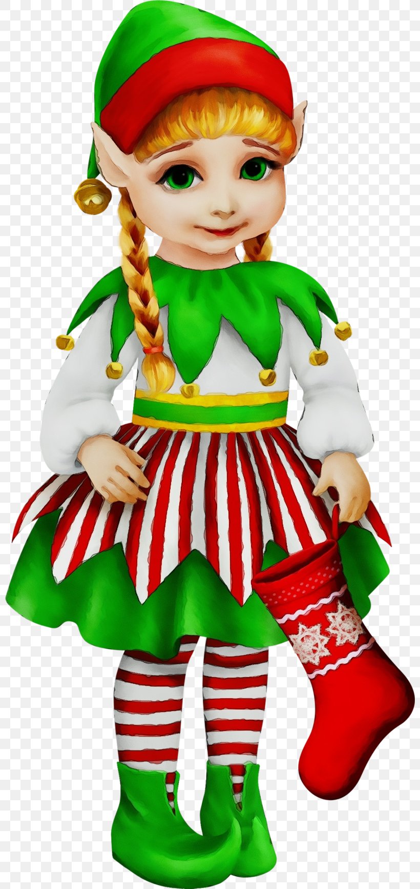 Christmas Elf, PNG, 800x1733px, Watercolor, Christmas, Christmas Elf, Christmas Ornament, Doll Download Free