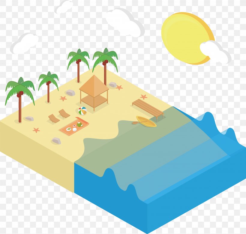 Beach Isometric Projection Clip Art, PNG, 3203x3054px, Beach, Area, Designer, Dribbble, Gratis Download Free