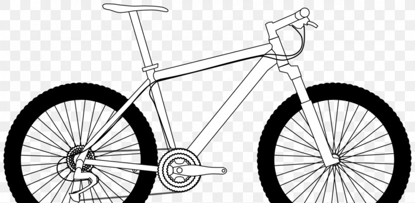 Bicycle Mountain Bike Cycling Drawing Clip Art, PNG, 1184x580px, Bicycle, Automotive Tire, Bicycle Accessory, Bicycle Drivetrain Part, Bicycle Frame Download Free