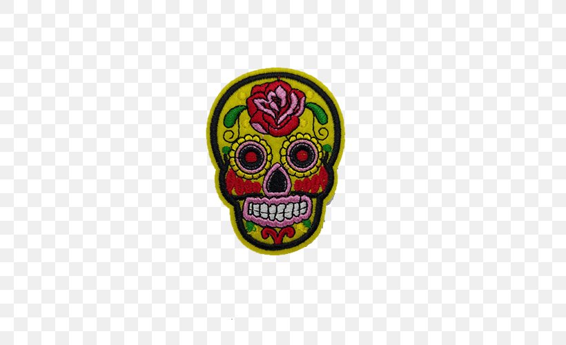 Embroidered Patch Iron-on Calavera Embroidery Day Of The Dead, PNG, 500x500px, Embroidered Patch, Bone, Calavera, Centimeter, Clothes Iron Download Free