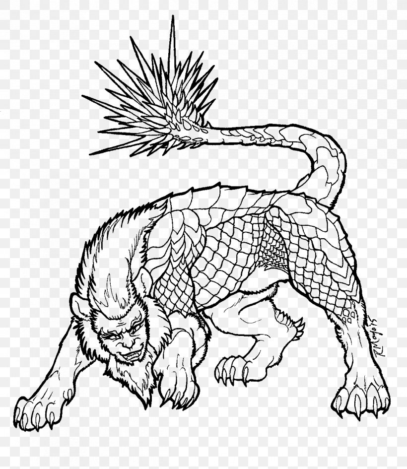 Drawing Line Art Coloring Book Manticore, PNG, 1214x1400px, Drawing, Adult, Art, Artwork, Big Cats Download Free