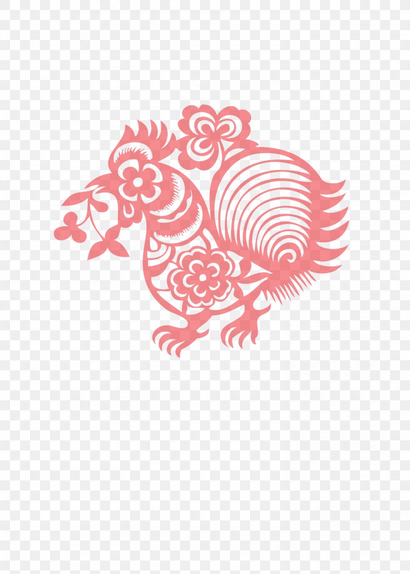 Chicken Chinese Zodiac Papercutting Chinese New Year Rooster, PNG, 2953x4134px, Watercolor, Cartoon, Flower, Frame, Heart Download Free