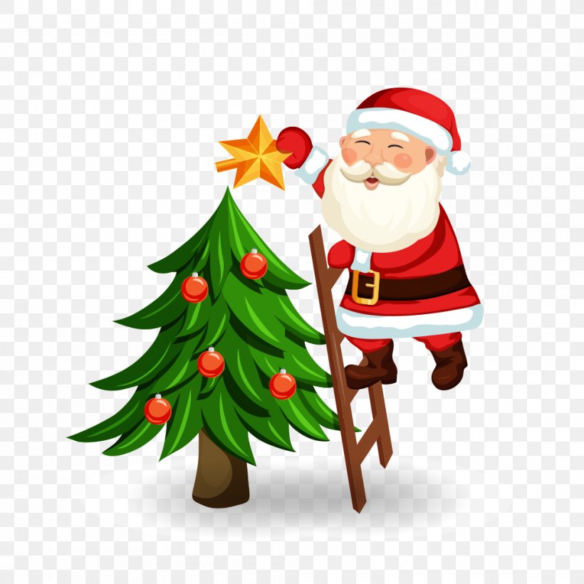 Santa Claus Decorating A Christmas Tree, PNG, 1000x1000px, Santa Claus, Art, Cartoon, Character, Christmas Download Free