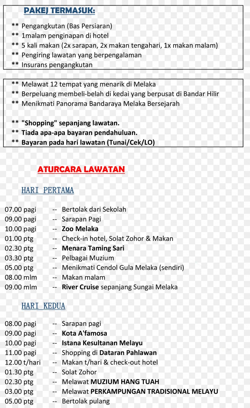 BAGAN UTAMA HOLIDAYS (M) SDN. BHD. Bagan Utama Holidays (M) Sdn. Bhd (240687-K) Malacca City Travel Itinerary Langkawi, PNG, 2153x3508px, Malacca City, Area, Document, Friday, Kuala Lumpur Download Free