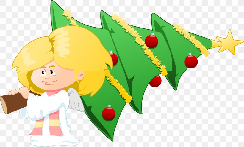 Christmas Tree Angel Gift Clip Art, PNG, 2400x1454px, Christmas Tree, Angel, Art, Candle, Cartoon Download Free