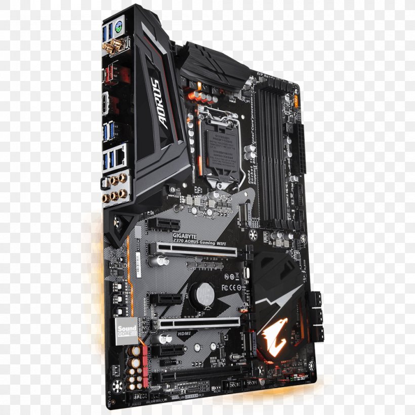 Intel LGA 1151 Gigabyte Z370 Aorus Gaming 7 Serial ATA Motherboard, PNG, 1000x1000px, Intel, Atx, Computer Accessory, Computer Case, Computer Component Download Free