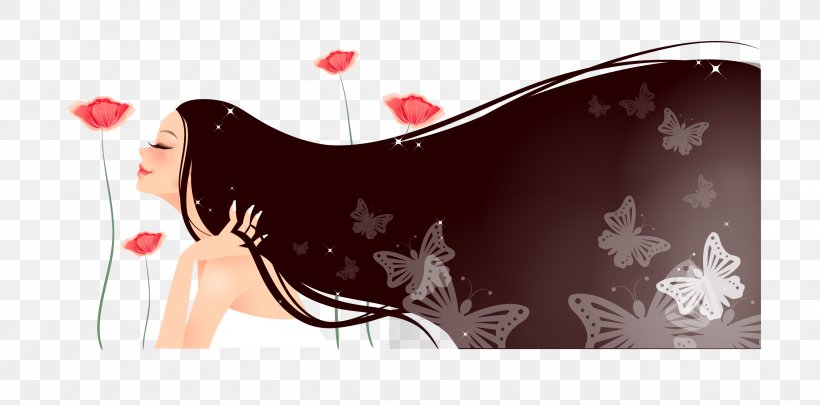 Long Hair Hairdresser Beauty Parlour, PNG, 2601x1287px, Watercolor, Cartoon, Flower, Frame, Heart Download Free