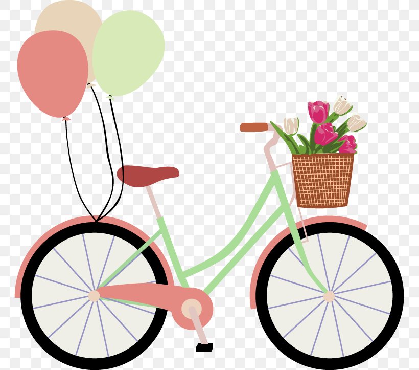 Bicycle Balloon Greeting Card Valentines Day Clip Art, PNG, 763x723px, Bicycle, Balloon, Bicycle Accessory, Bicycle Basket, Bicycle Frame Download Free