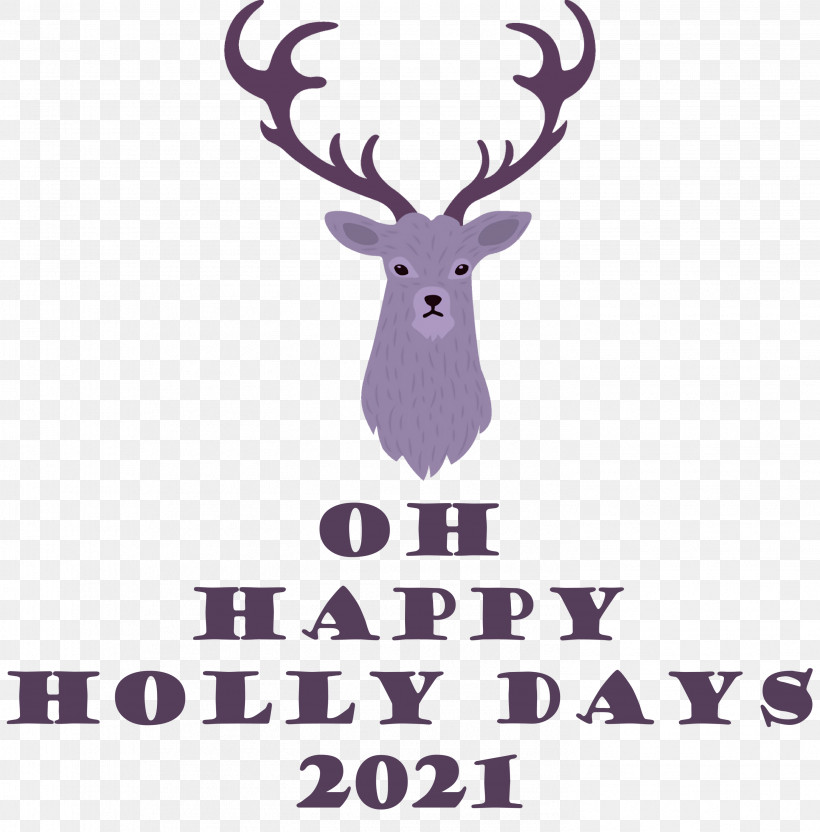 Happy Holly Days Christmas Holiday, PNG, 2956x3000px, Christmas, Antler, Cartoon, Deer, Drawing Download Free