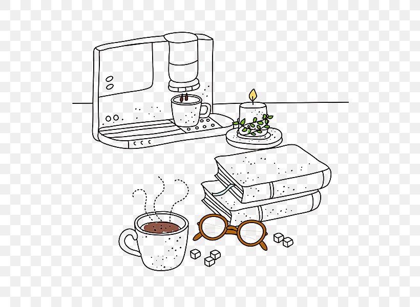 Coffee Cup Cafe Drawing Illustration, PNG, 600x600px, Coffee, Area, Artwork, Black And White, Cafe Download Free