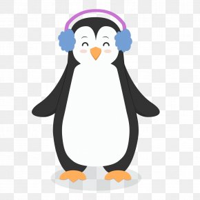 Vector Penguin Wearing Headphones - Penguin Bird Christmas Clip Art PNG