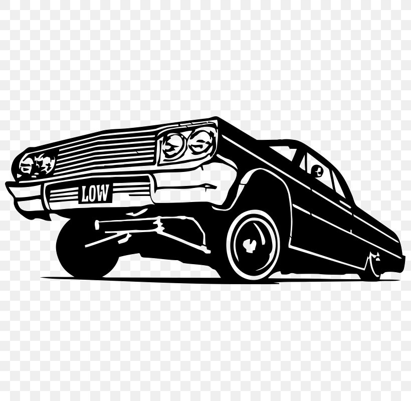 Chevrolet Impala Vintage Car Lowrider, PNG, 800x800px, Chevrolet Impala, Automotive Design, Automotive Exterior, Black And White, Brand Download Free