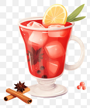 Red Tea Cup - Red Drink With Lemon And Cinnamon Illustration PNG