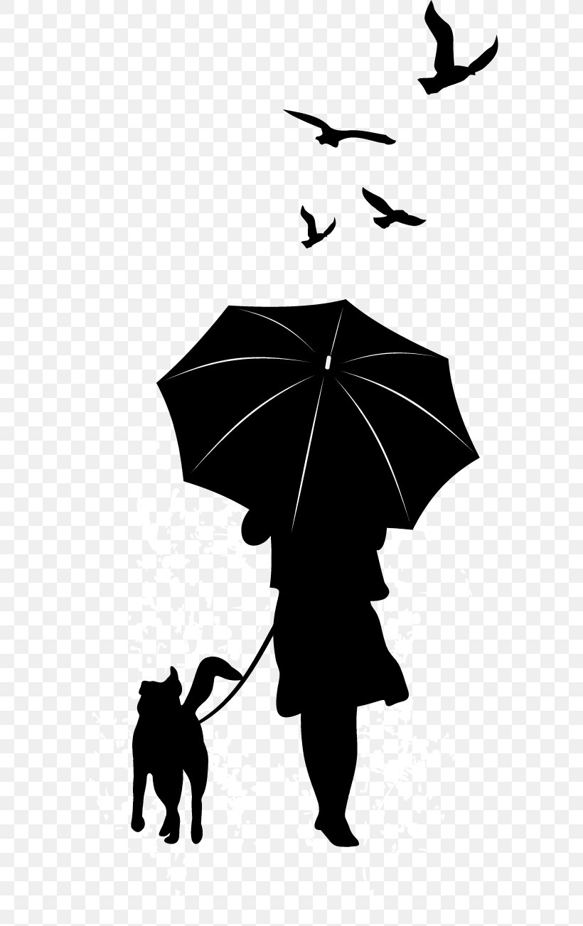 Dog Silhouette Umbrella Illustration, PNG, 582x1303px, Dog, Black And White, Dog Walking, Drawing, Monochrome Photography Download Free