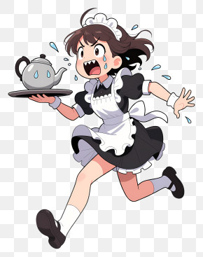 Anime Girl In Maid Outfit - Flustered Maid Spilling Tea PNG