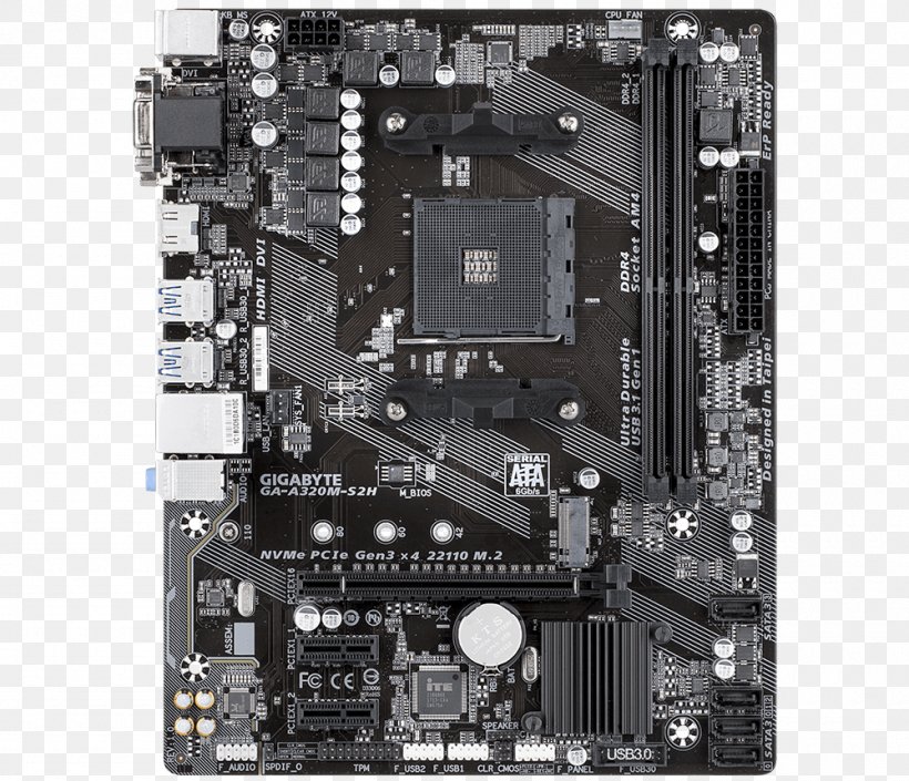 Socket AM4 Gigabyte GA-A320M-S2H MicroATX Motherboard Gigabyte Technology, PNG, 1000x860px, Socket Am4, Advanced Micro Devices, Athlon, Atx, Central Processing Unit Download Free
