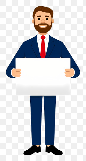 Businessman Holding Blank Placard - Businessman With Red Tie And Sign PNG