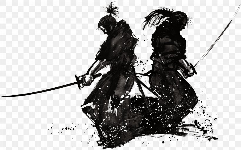 Japan Kenjutsu Samurai Bushi, PNG, 3824x2380px, Japan, Art, Black And White, Bushi, Ink Download Free