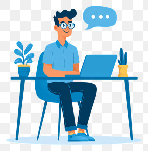 Chatting With Virtual Screen - Man Working With Laptop At Desk PNG