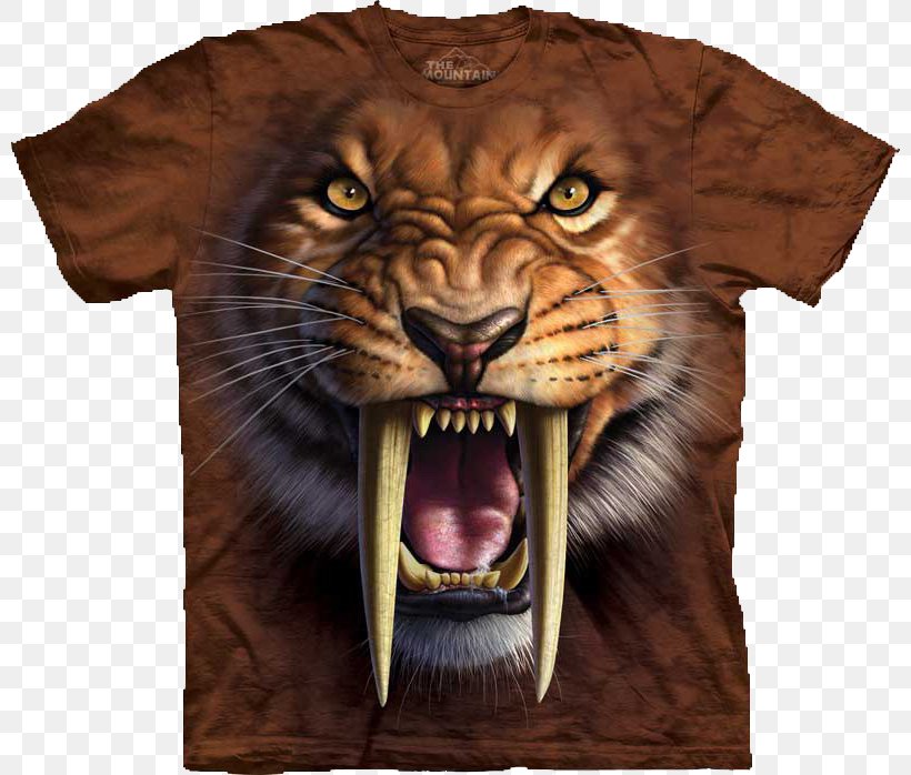 Saber-toothed Tiger Felidae T-shirt Saber-toothed Cat, PNG, 800x698px, Tiger, Big Cat, Big Cats, Carnivoran, Cat Like Mammal Download Free