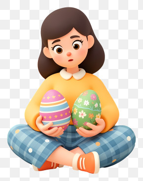 Girl Holding Colorful Eggs PNG