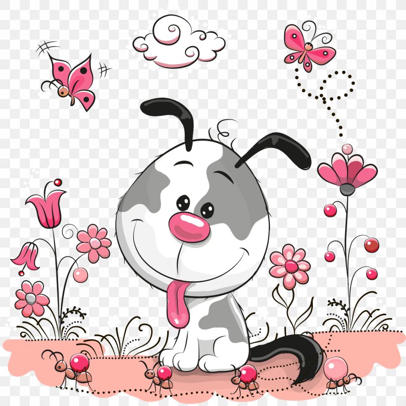 Puppy Illustration, PNG, 1500x1500px, Watercolor, Cartoon, Flower, Frame, Heart Download Free