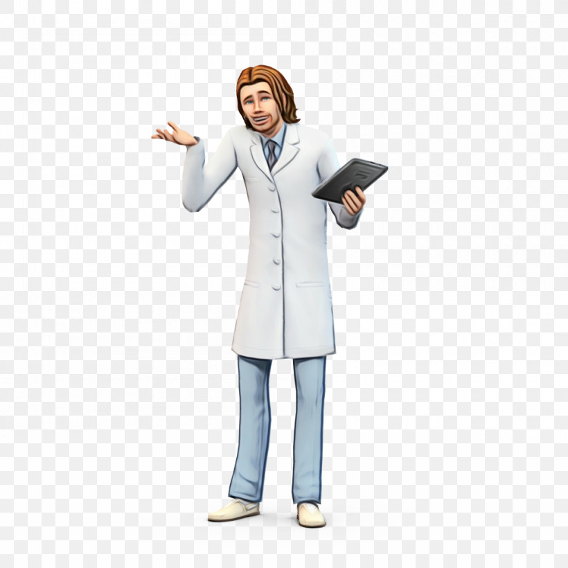 Standing Outerwear Gesture Uniform White Coat, PNG, 1000x1000px, Watercolor, Gesture, Outerwear, Paint, Standing Download Free