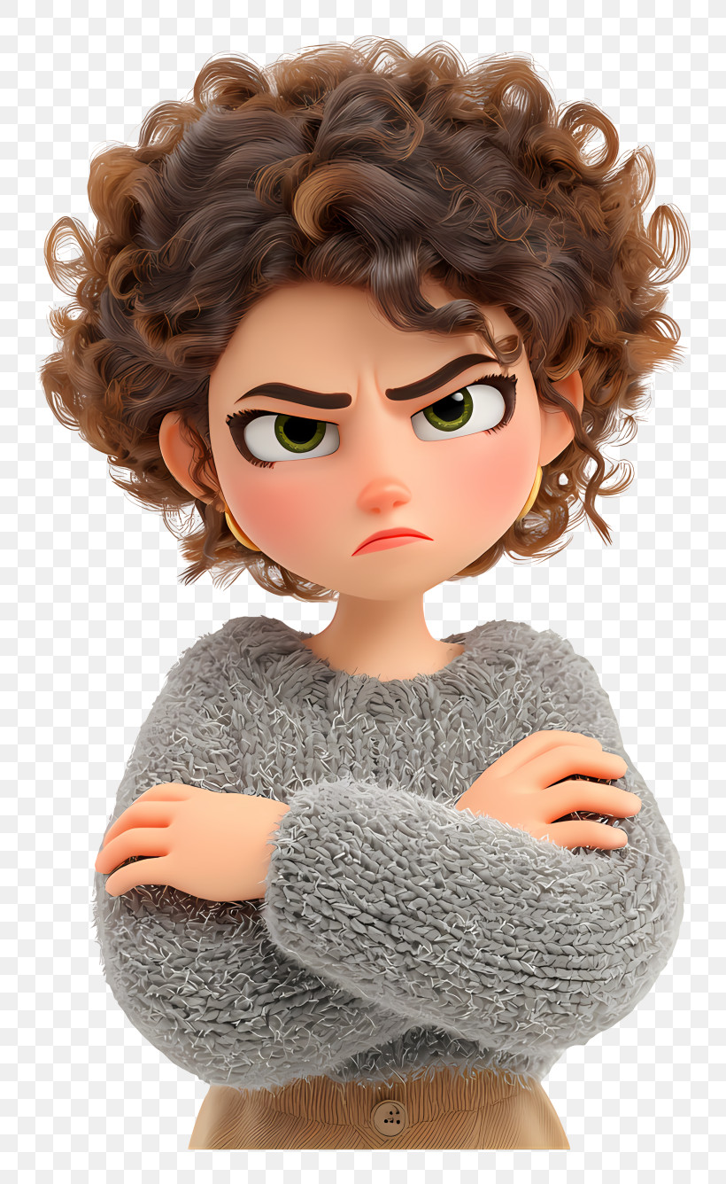 Angry Curly-Haired Woman PNG