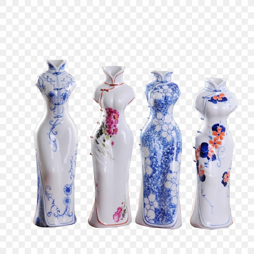 Blue And White Pottery Porcelain Ceramic Vase, PNG, 1024x1024px, Blue And White Pottery, Bottle, Ceramic, Cheongsam, Container Download Free