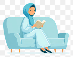 Muslim Woman Reading Book - Woman In Hijab Reading On Sofa PNG